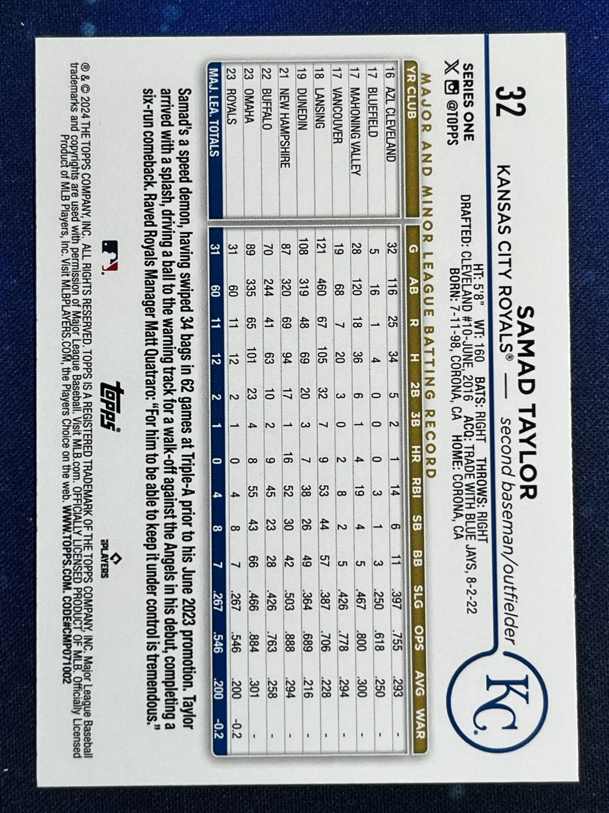 Samad Taylor 2024 Topps Baseball Rookie (RC) #32 Kansas City Royals