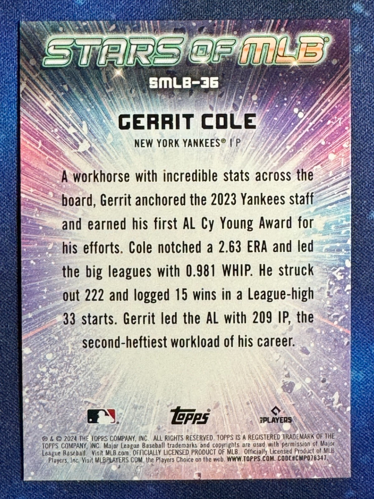 Gerrit Cole 2024 Topps Series 2 #SMLB-36 Stars of MLB New York Yankees
