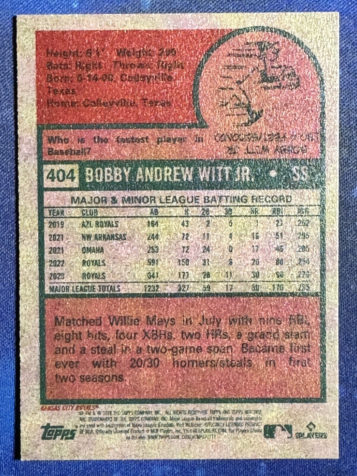 Bobby Witt Jr. 2024 Topps Heritage Baseball #404 Kansas City Royals