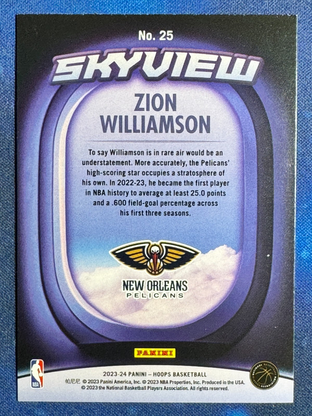 Zion Williamson 2023-24 Panini NBA Hoops #25 Skyview Winter New Orleans Pelicans