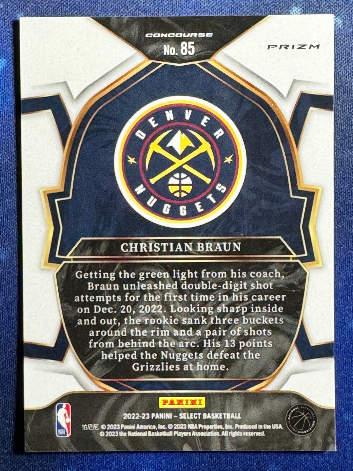 2022-23 Select Basketball Blue Prizm Rookie (RC) #85 Christian Braun