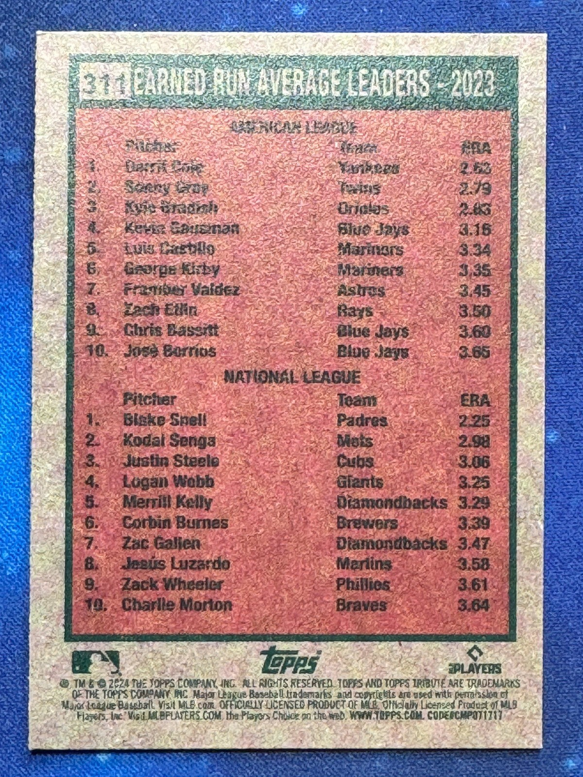 2024 Topps Heritage League Leaders #311 Gerrit Cole/Blake Snell