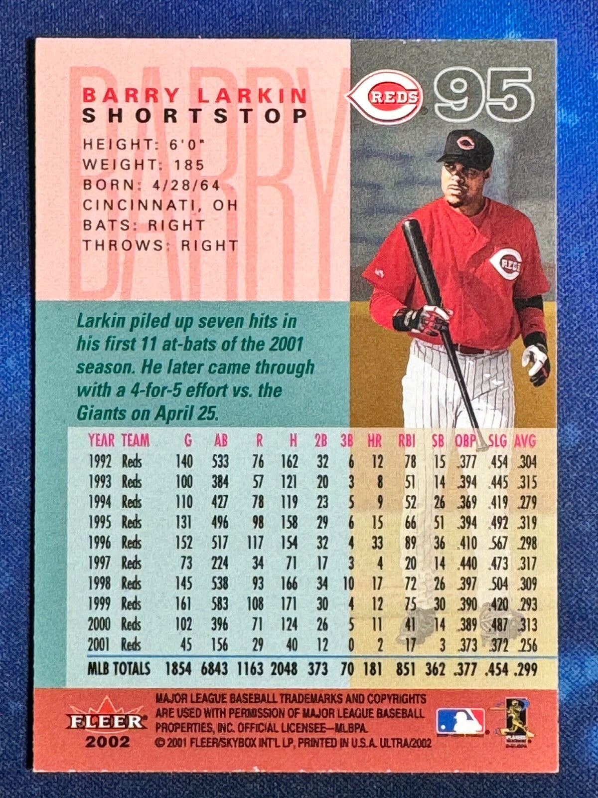 Barry Larkin 2002 Fleer Ultra #95 Cincinnati Reds