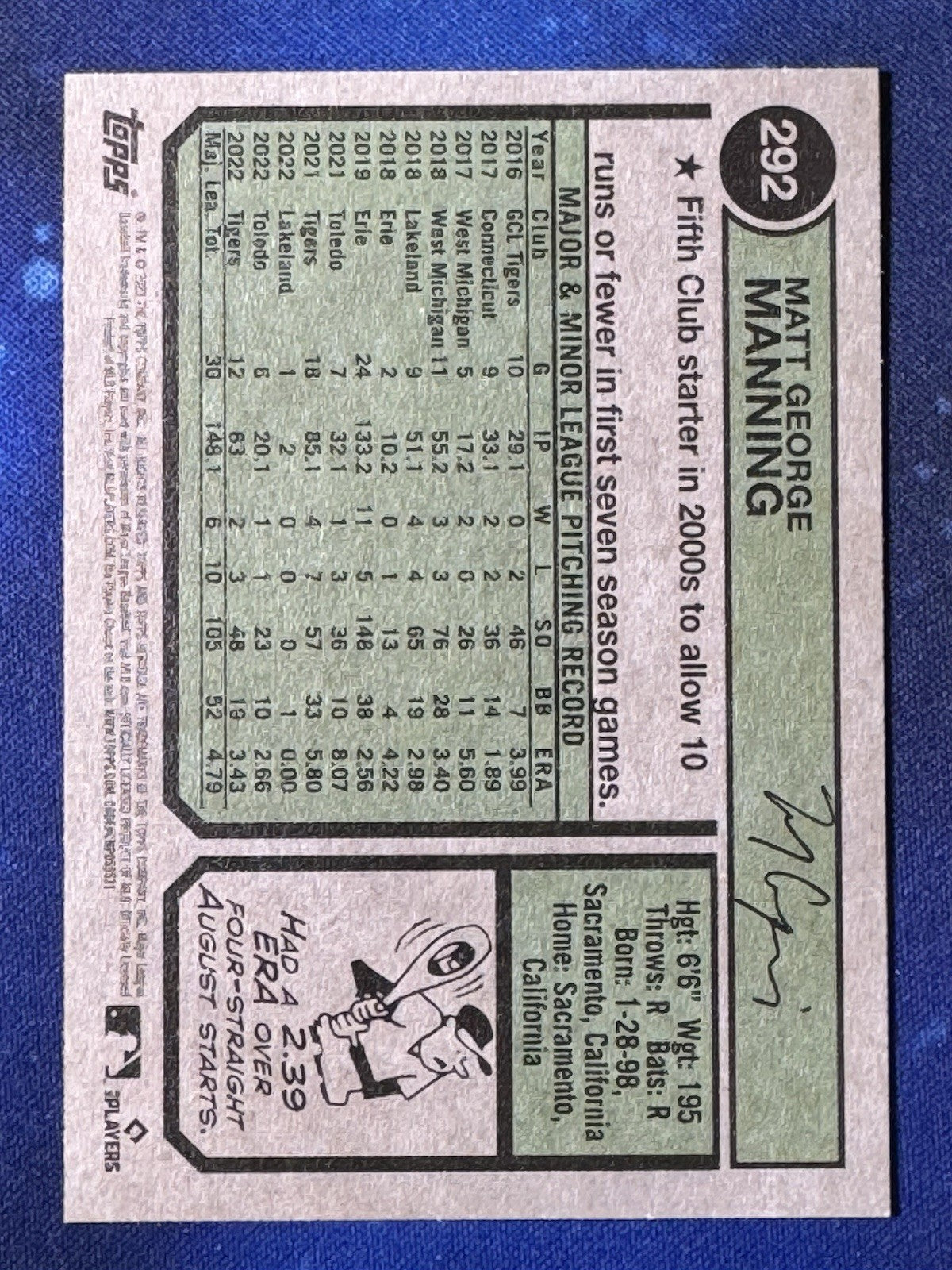 Matt Manning 2023 Topps Heritage #292 Detroit Tigers