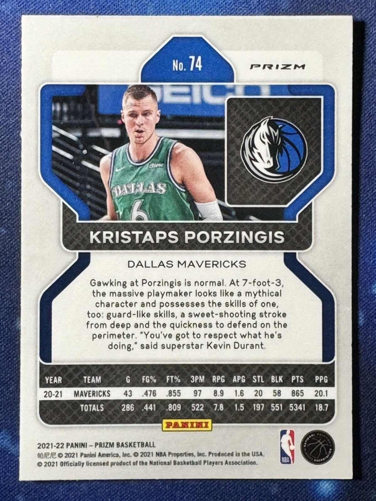 Kristap Porzingis 2021-22 Panini Prizm Red White and Blue #74 Dallas Mavericks
