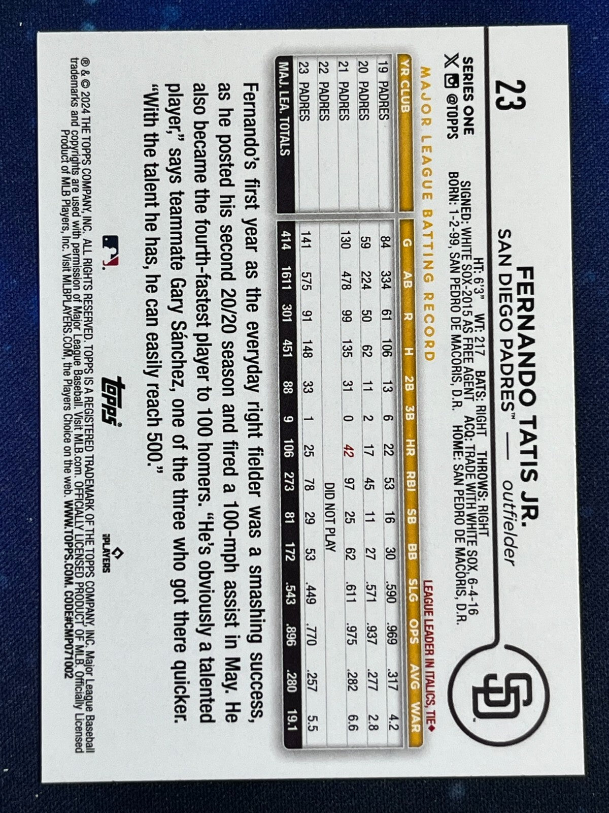 Fernando Tatis Jr. 2024 Topps Baseball #23 San Diego Padres