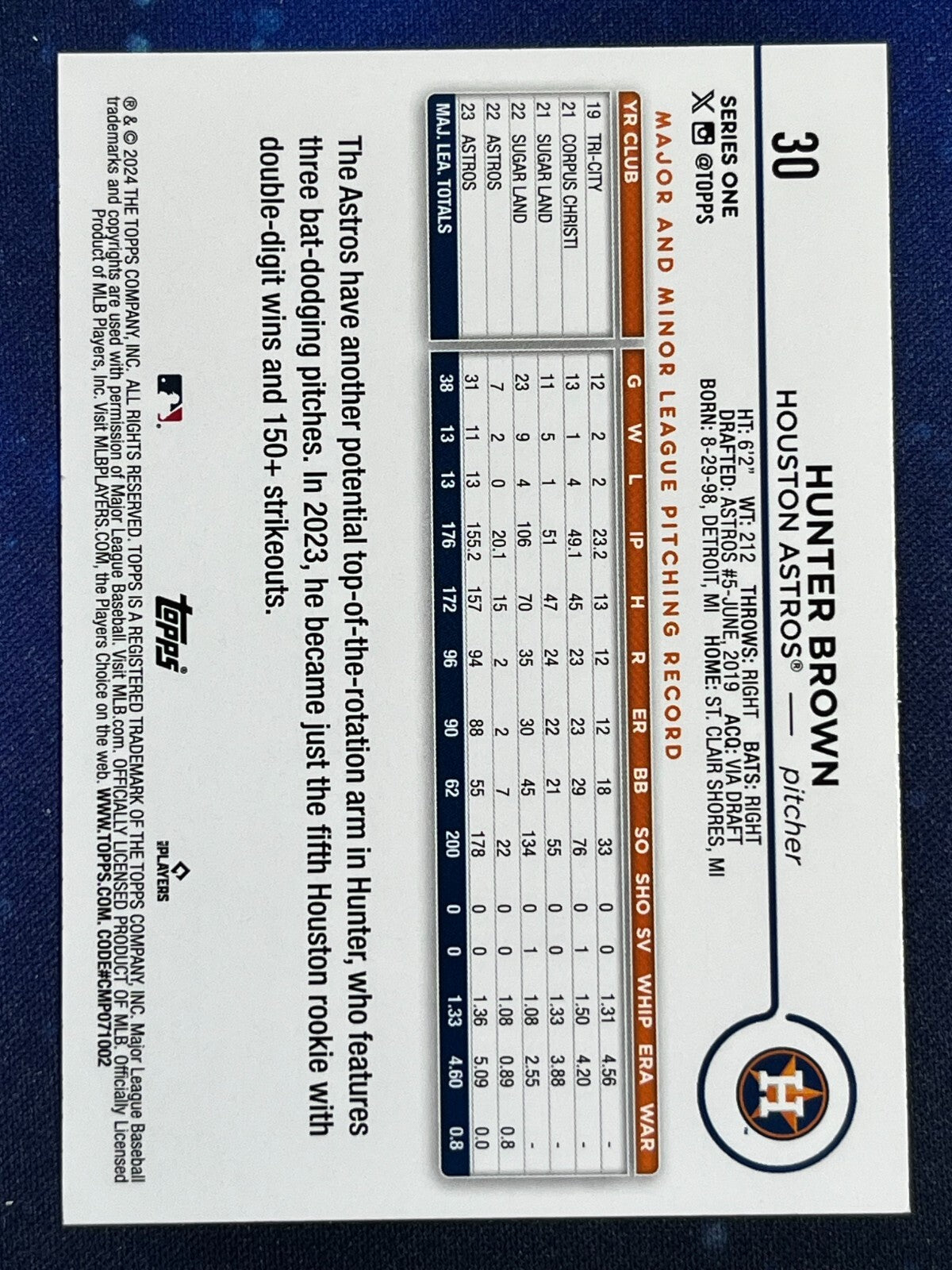 Hunter Brown 2024 Topps Baseball Future Stars #30 Houston Astros