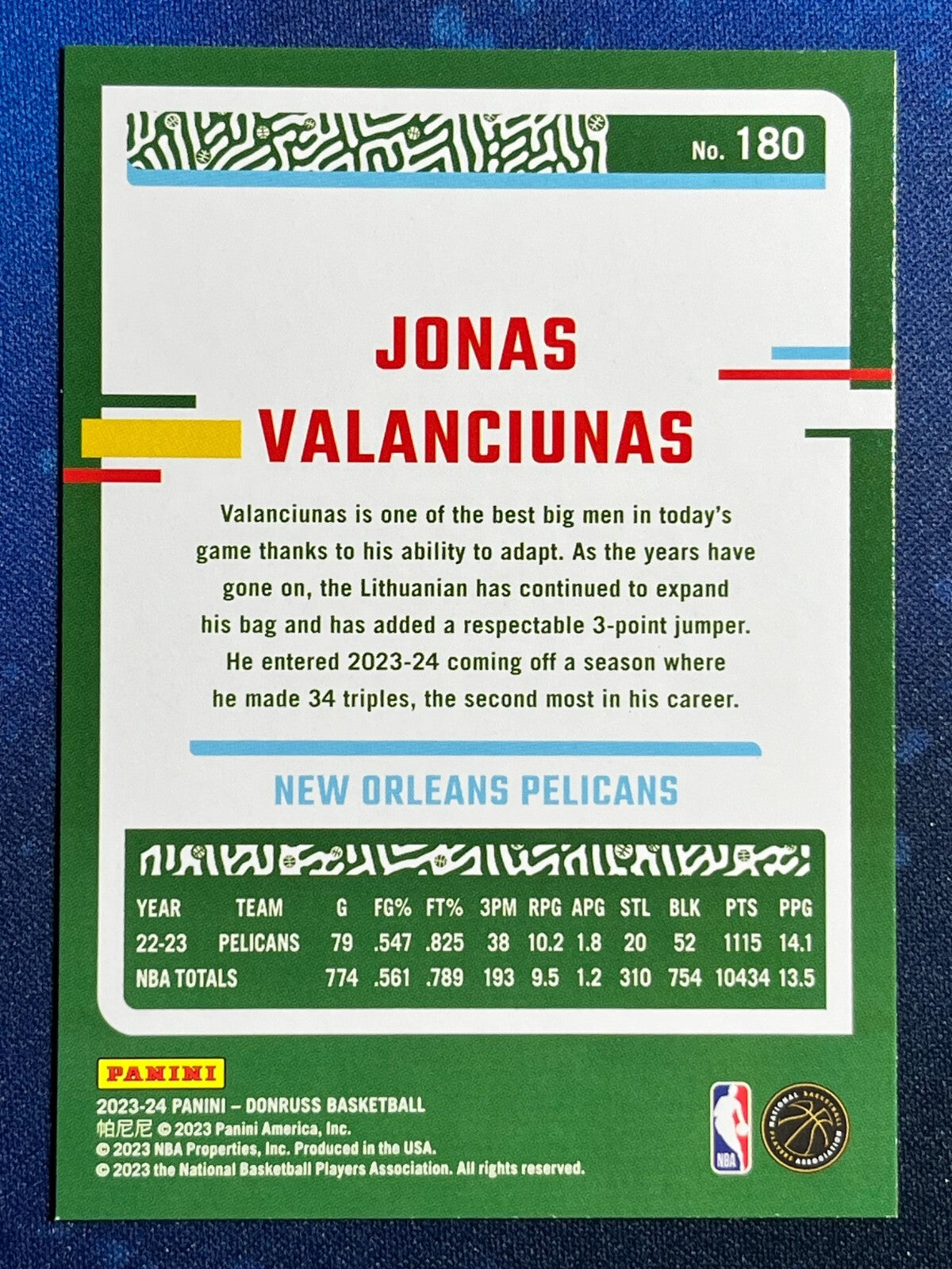 Jonas Valanciunas 2023-24 Donruss Basketball #180 New Orleans Pelicans