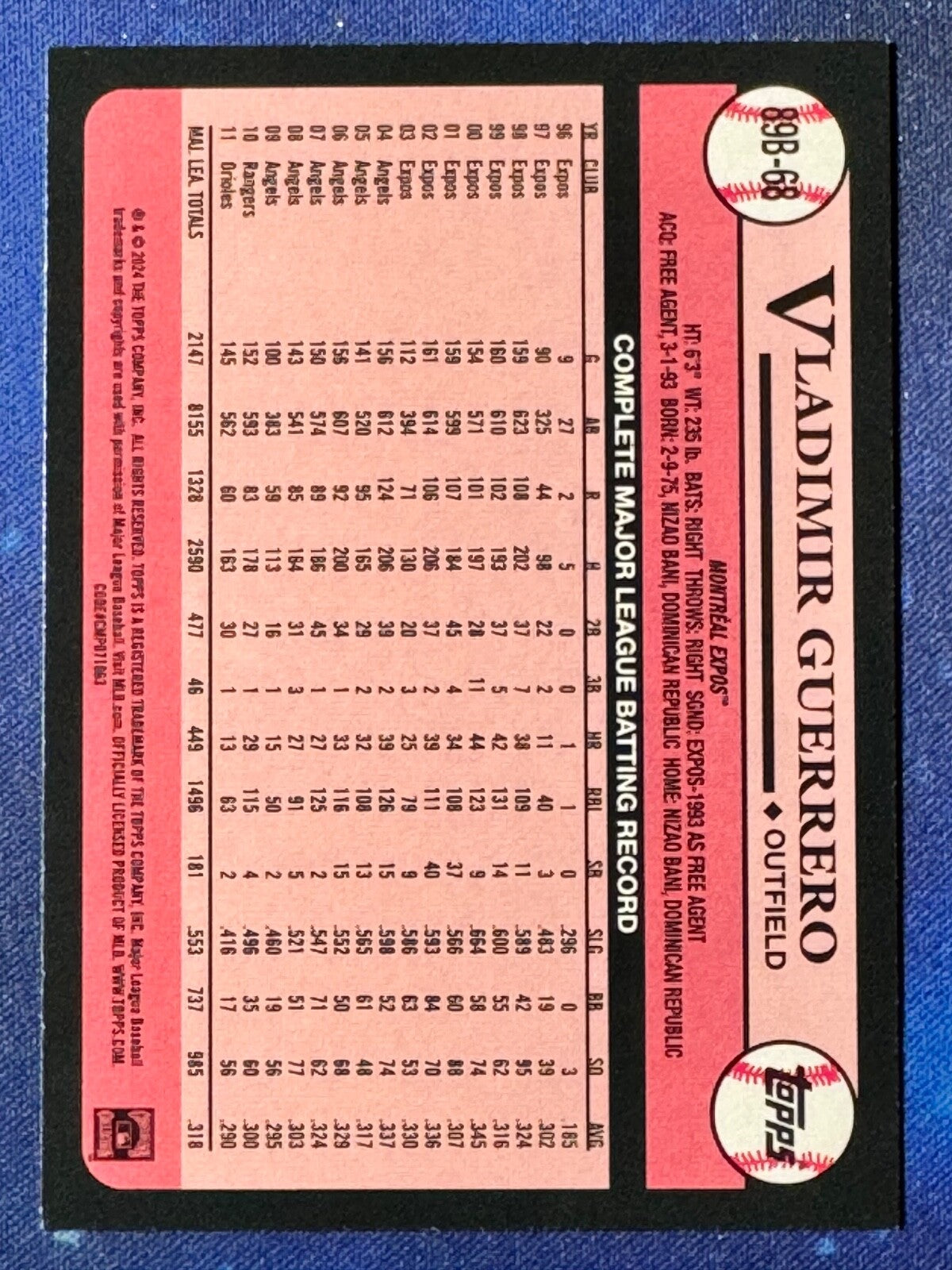 Vladimir Guerrero 2024 Topps Baseball #89B-68 ‘89 Topps Montreal Expos