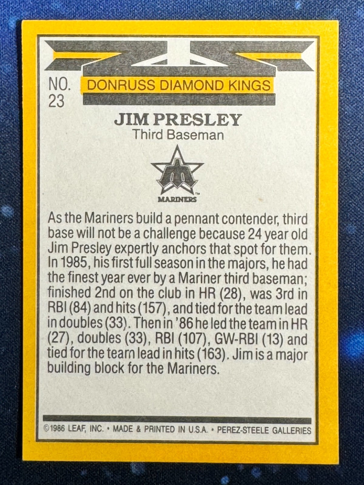 1987 Donruss Diamond Kings #23 Jim Presley Seattle Mariners