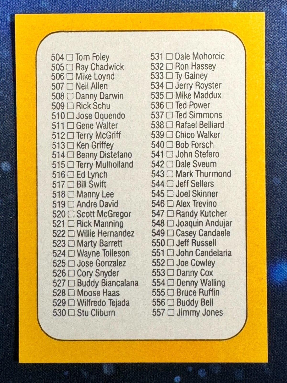 1987 Donruss #500 Checklist 452-567