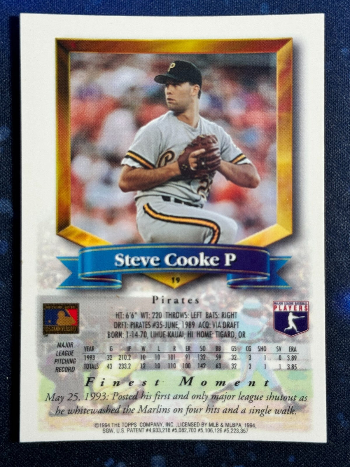 1994 Topps Finest #19 Steve Cooke Pittsburgh Pirates