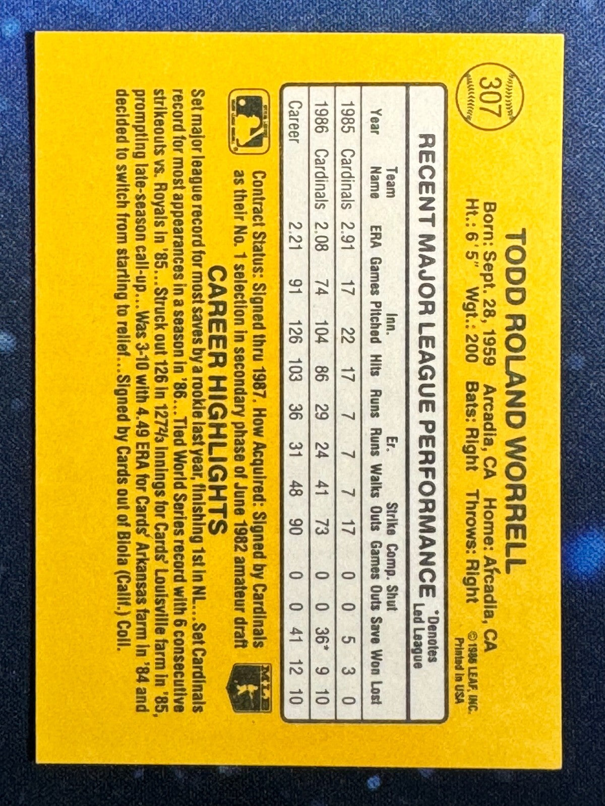 1987 Donruss #307 Todd Worrell St. Louis Cardinals