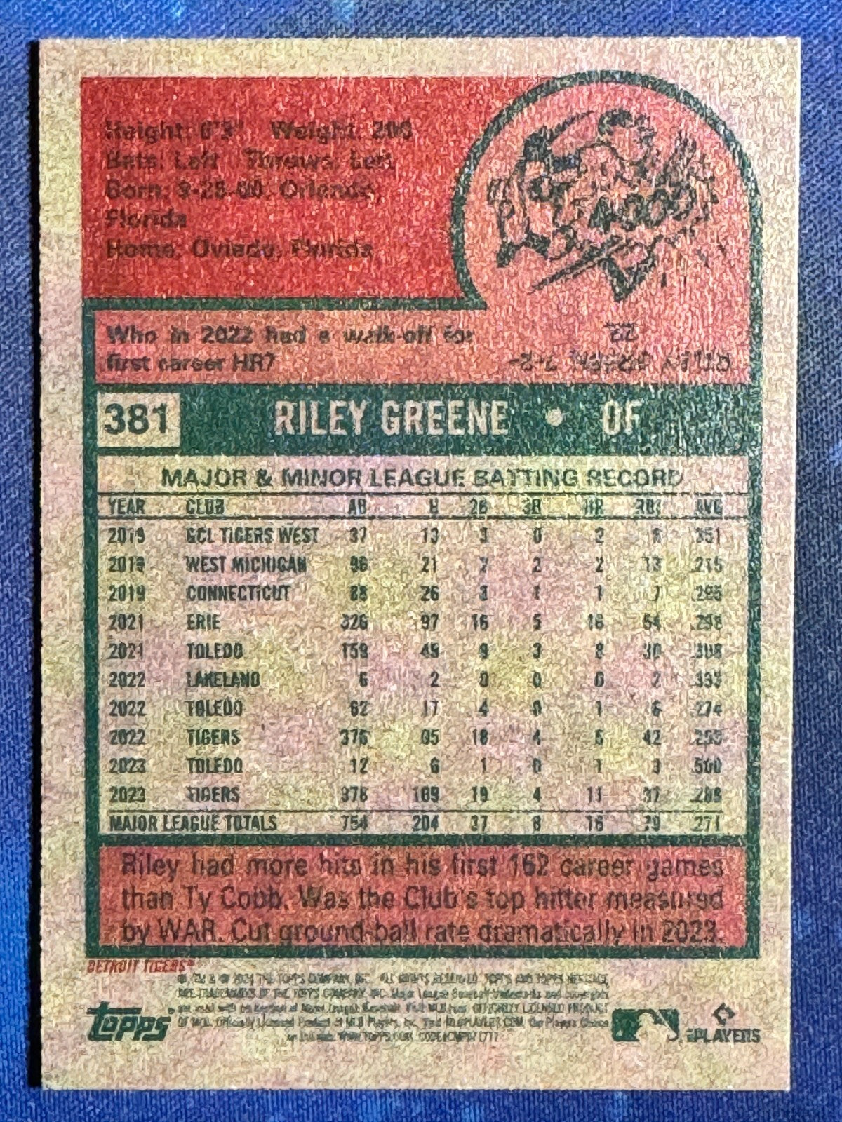 Riley Greene 2024 Topps Heritage Baseball #381 Detroit Tigers