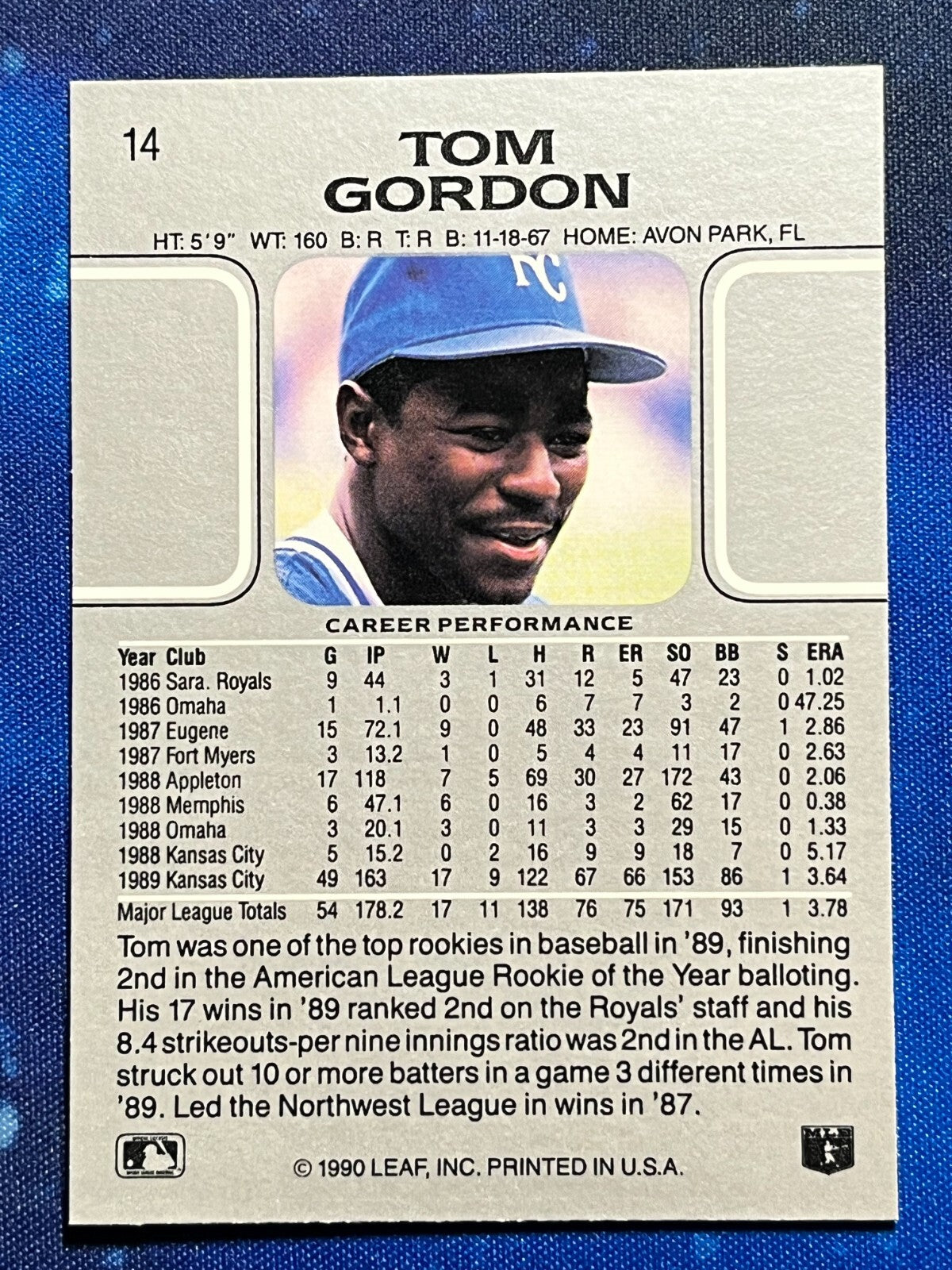 1990 Leaf #14 Tom Gordon Kansas City Royals