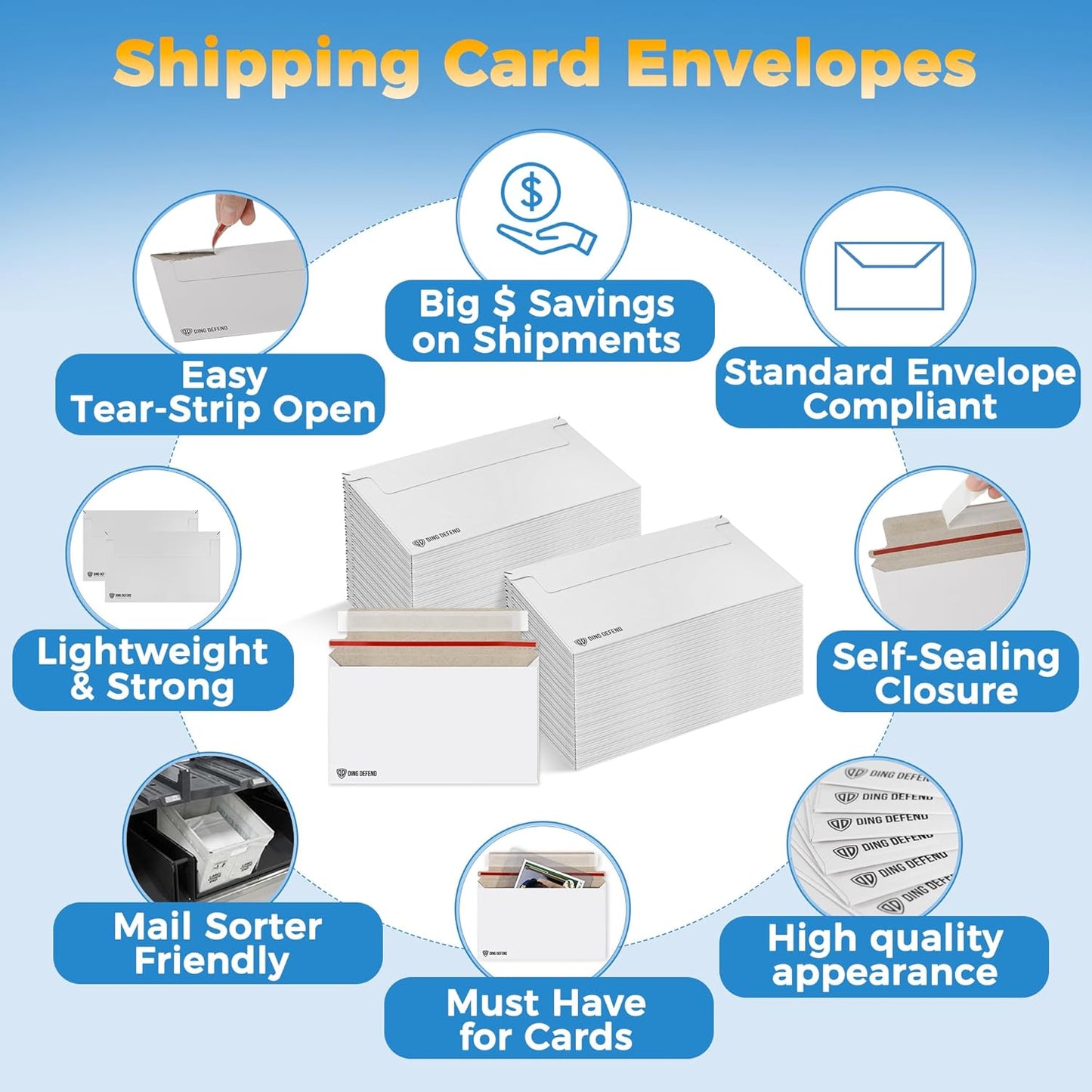 Card Shipping Envelopes - 7 x 4.35 Inches Trading Cards Self-Adhesive Mailers (110 Pack)