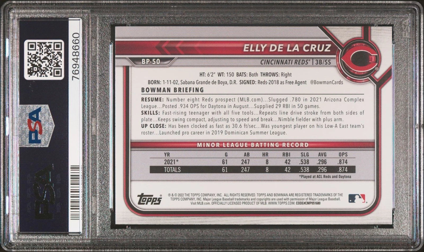 2022 Bowman Paper Prospects Elly De La Cruz #BP50 PSA 10