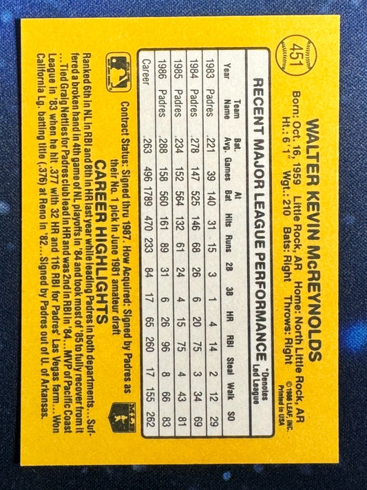 1987 Donruss #451 Kevin McReynolds San Diego Padres