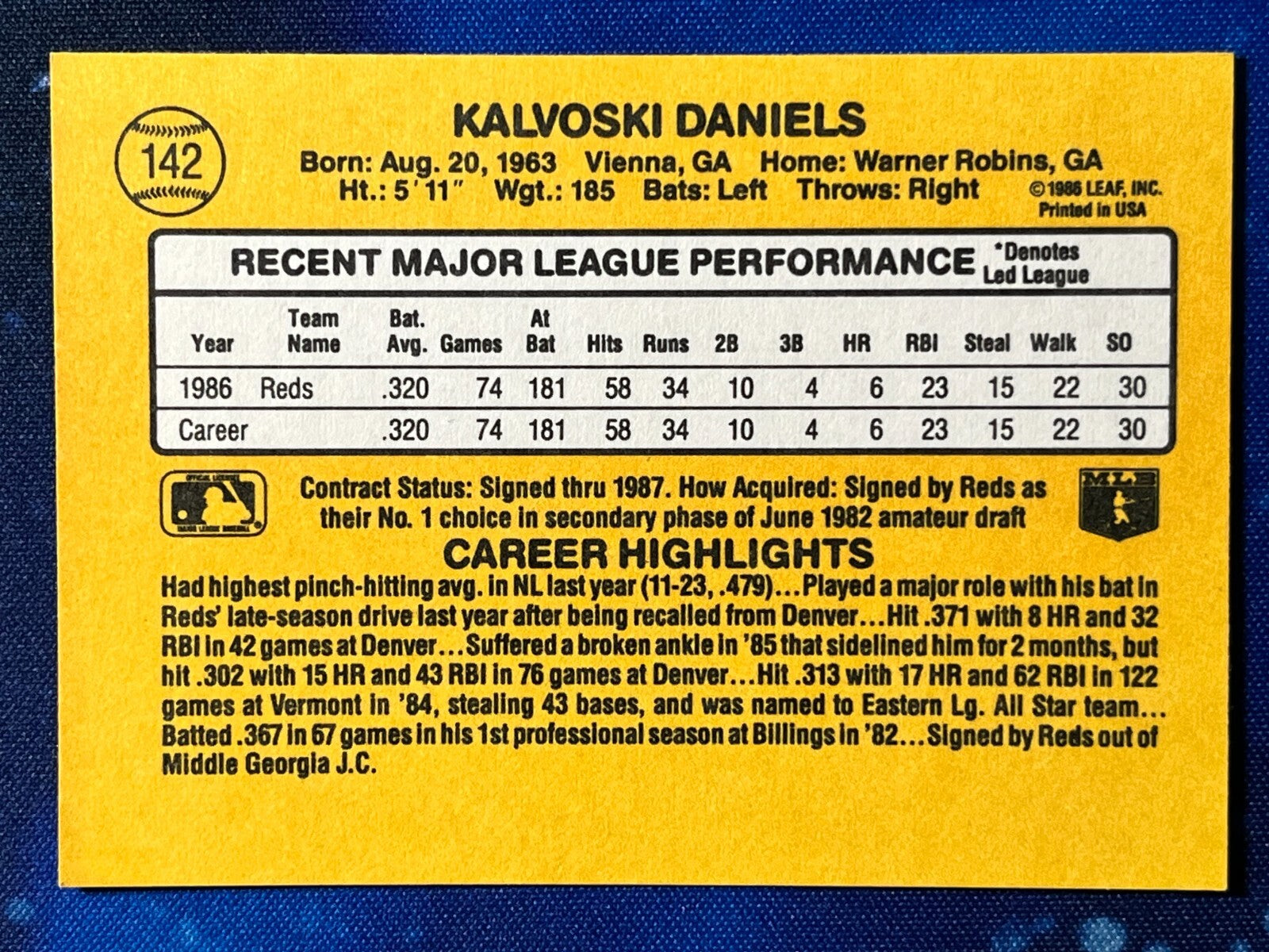 1987 Donruss #142 Kal Daniels Cincinnati Reds