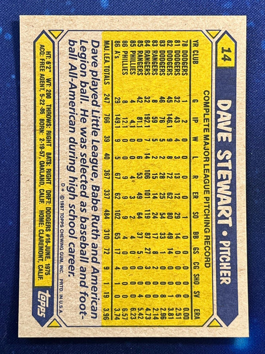 1987 Topps #14 Dave Stewart Oakland Athletics