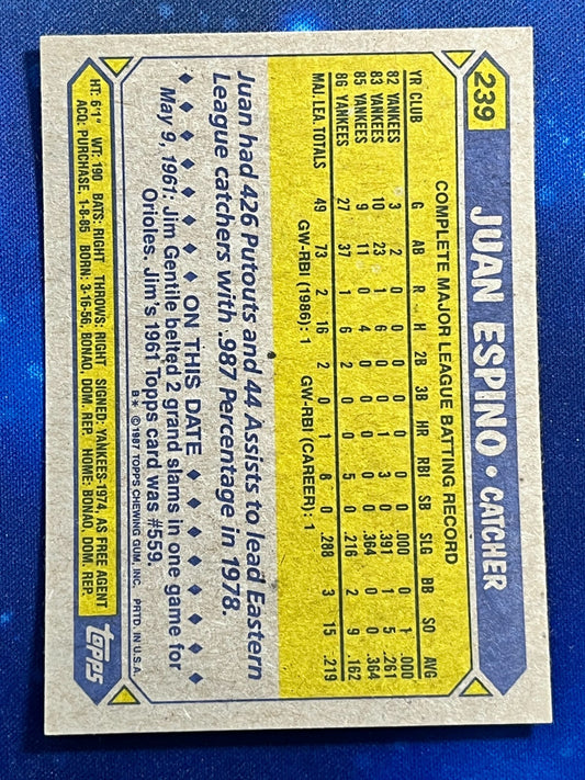 1987 Topps #239 Juan Espino New York Yankees