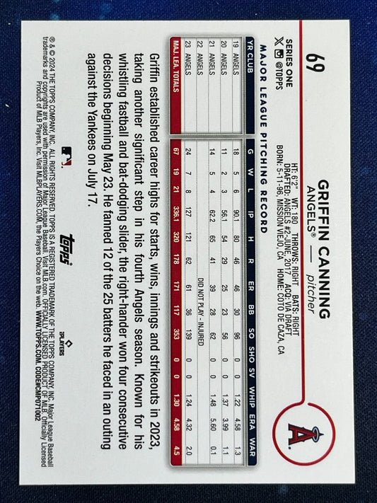 Griffin Canning 2024 Topps Baseball #69 Los Angeles Angels