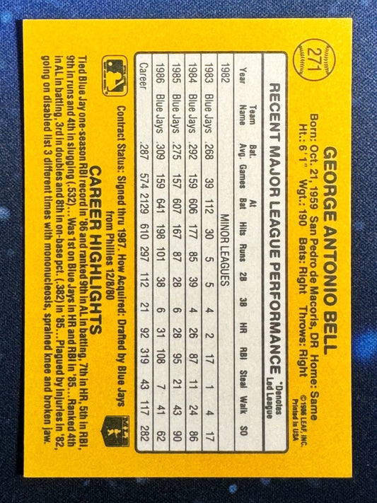1987 Donruss #271 George Bell Toronto Blue Jays