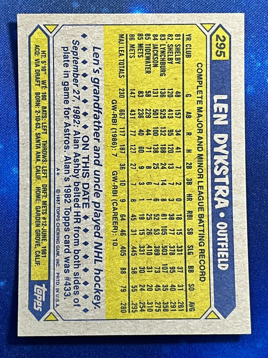 1987 Topps #295 Len Dykstra New York Mets