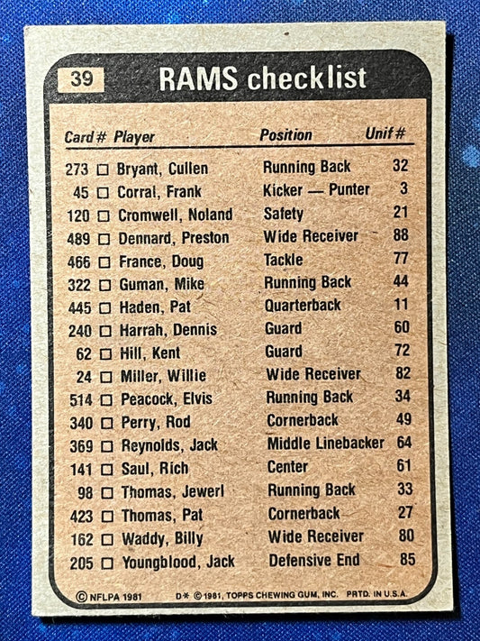 1981 Topps Football #39 Cullen Bryant/Billy Waddy/Nolan Cromwell/Jack Youngblood