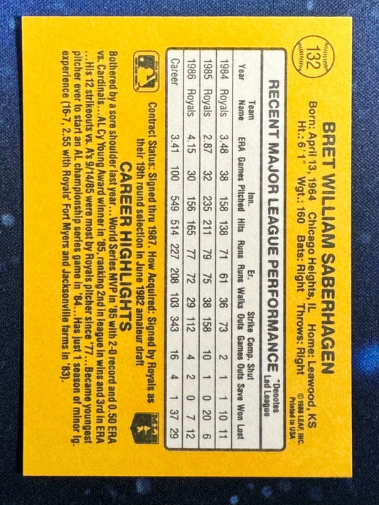 1987 Donruss #132 Bret Saberhagen Kansas City Royals