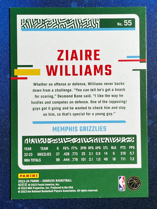 Ziaire Williams 2023-24 Donruss Basketball #55 Memphis Grizzlies