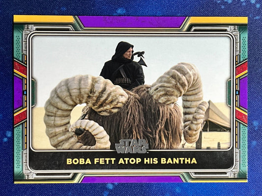 2022 Star Wars: Book of Boba Fett Base Purple #44 Boba Fett Atop his Bantha