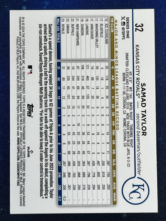 Samad Taylor 2024 Topps Baseball Rookie (RC) #32 Kansas City Royals