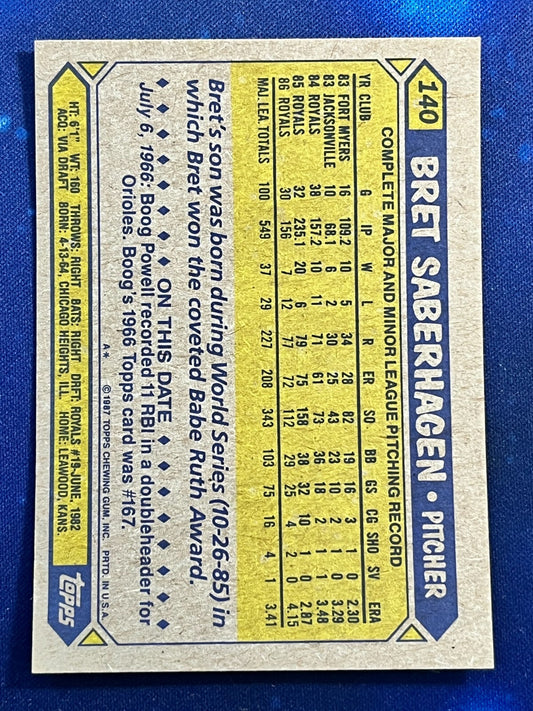 1987 Topps #140 Bret Saberhagen Kansas City Royals