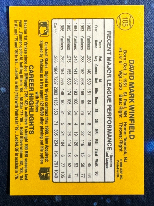 1987 Donruss #105 Dave Winfield New York Yankees