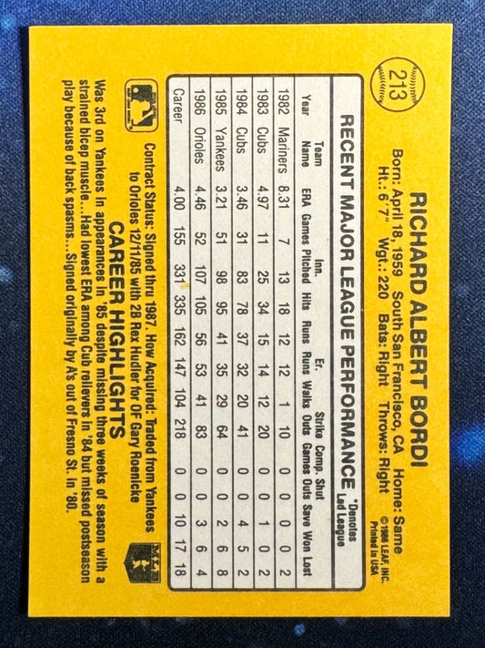 1987 Donruss #213 Rich Bordi Baltimore Orioles