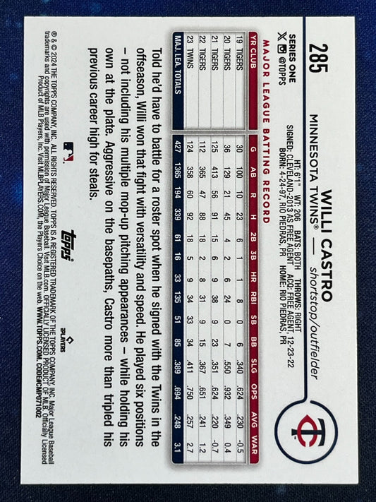 Willi Castro 2024 Topps Baseball #285 Minnesota Twins