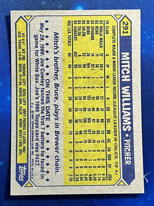 1987 Topps #291 Mitch Williams Texas Rangers