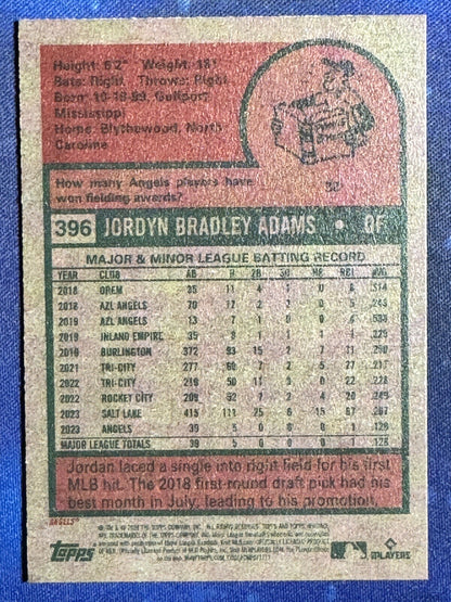 Jordyn Adams 2024 Topps Heritage Baseball Rookie (RC) #396 Los Angeles Angels
