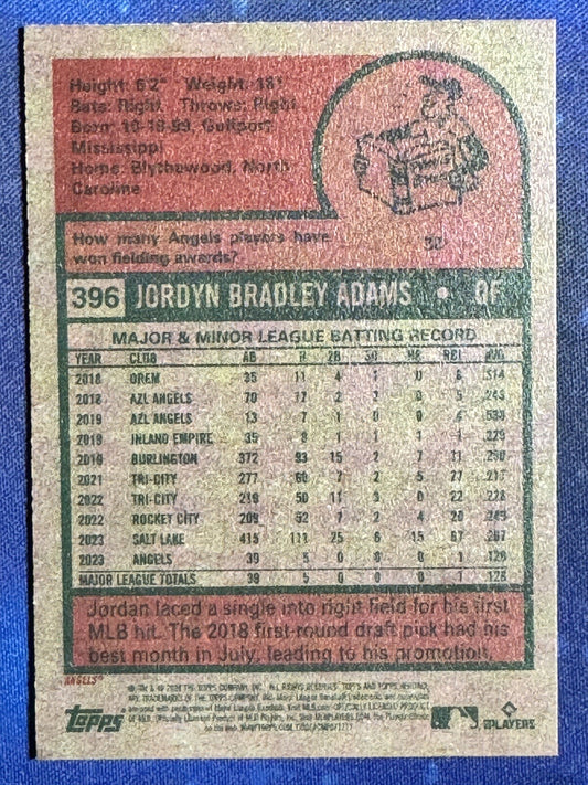 Jordyn Adams 2024 Topps Heritage Baseball Rookie (RC) #396 Los Angeles Angels