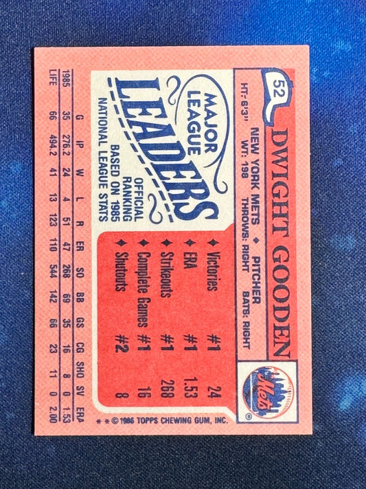 1986 Topps Mini Leaders #52 Dwight Gooden New York Mets