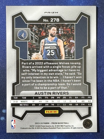 Austin Rivers 2023-24 Panini Prizm Basketball Ice Prizm #278 Timberwolves