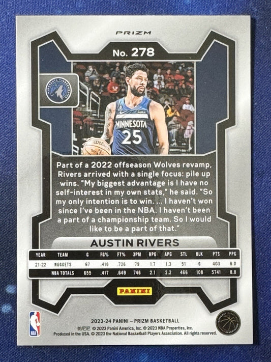 Austin Rivers 2023-24 Panini Prizm Basketball Ice Prizm #278 Timberwolves