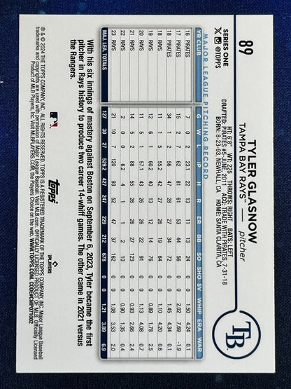 Tyler Glasnow 2024 Topps Baseball #89 Tampa Bay Rays