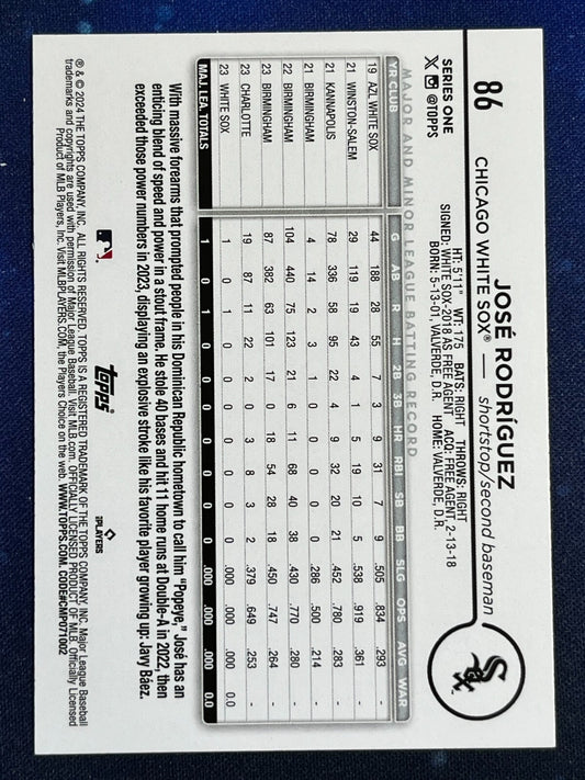 Jose Rodriguez 2024 Topps Baseball Rookie (RC) #86 Chicago White Sox