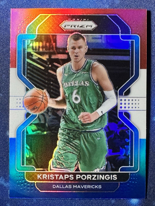Kristap Porzingis 2021-22 Panini Prizm Red White and Blue #74 Dallas Mavericks