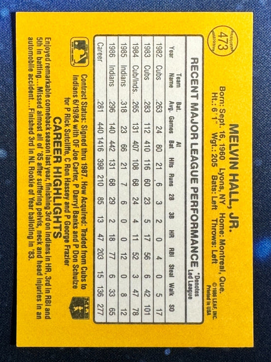 1987 Donruss #473 Mel Hall Cleveland Indians