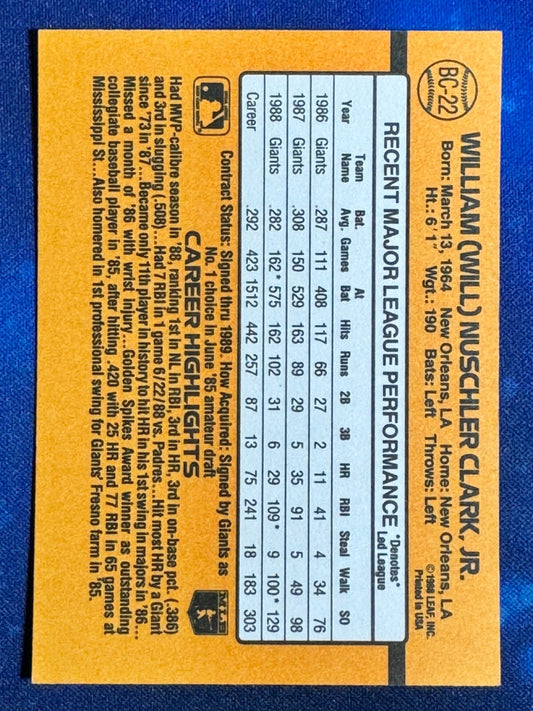 Will Clark 1989 Donruss MVP #BC-22 San Francisco Giants