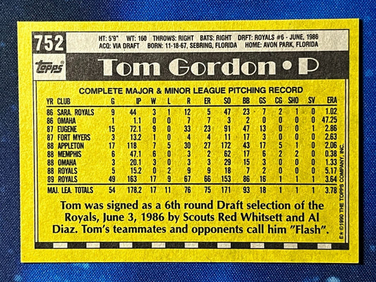1990 Topps All-Star Rookie #752 Tom Gordon Kansas City Royals