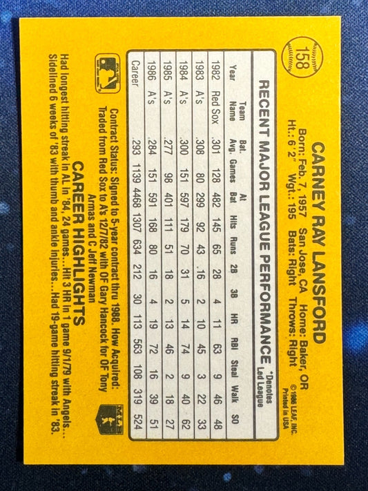 1987 Donruss #158 Carney Lansford Oakland Athletics